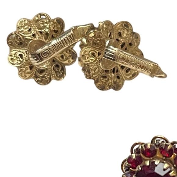 Vintage Sarah Coventry Red Rhinestone Earrings Ring Set  “Deep Burgundy” - Picture 2 of 6